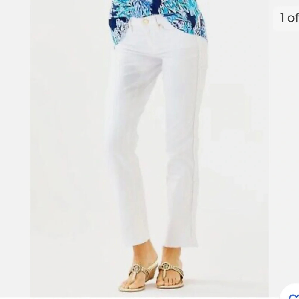 ! Lilly Pulitzer 0 White South Ocean Slim Crop Pant